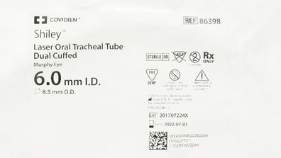 Covidien 86398 Shiley Laser Oral Tracheal Tube Dual, Cuffed 6.0 ID x 8.5mm OD(x)